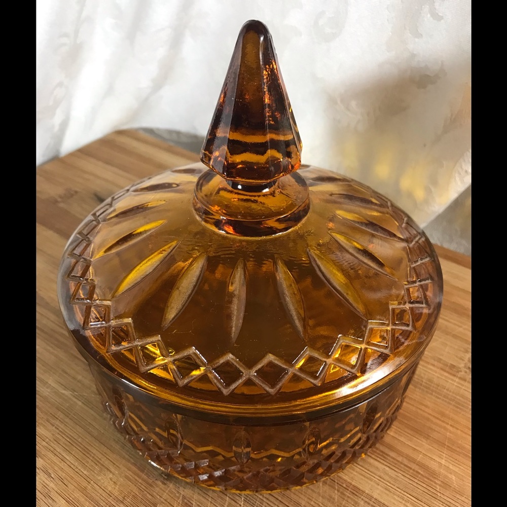 Vintage Amber Indiana Glass Candy Dish MCM